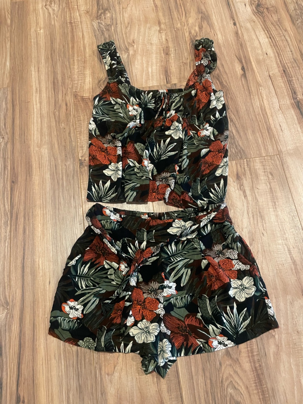Volcom Floral Print Set in Black and Rust